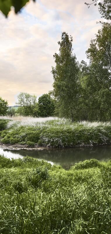 Landschaftsaufnahmen von Hochhausen im Taubertal, Baden-Württemberg, Deutschland
