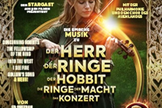 Plakat für ein Konzert mit Musik aus 'Der Herr der Ringe' und 'Der Hobbit', zeigt eine Frau mit Elfenohren, die Geige spielt. | © Star Entertainment GmbH