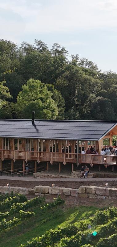 Drohnenaufnahme vom Weinausschank am Michaelsberg mit Terrasse | © Weingärtnergenossenschaft Cleebronn-Güglingen
